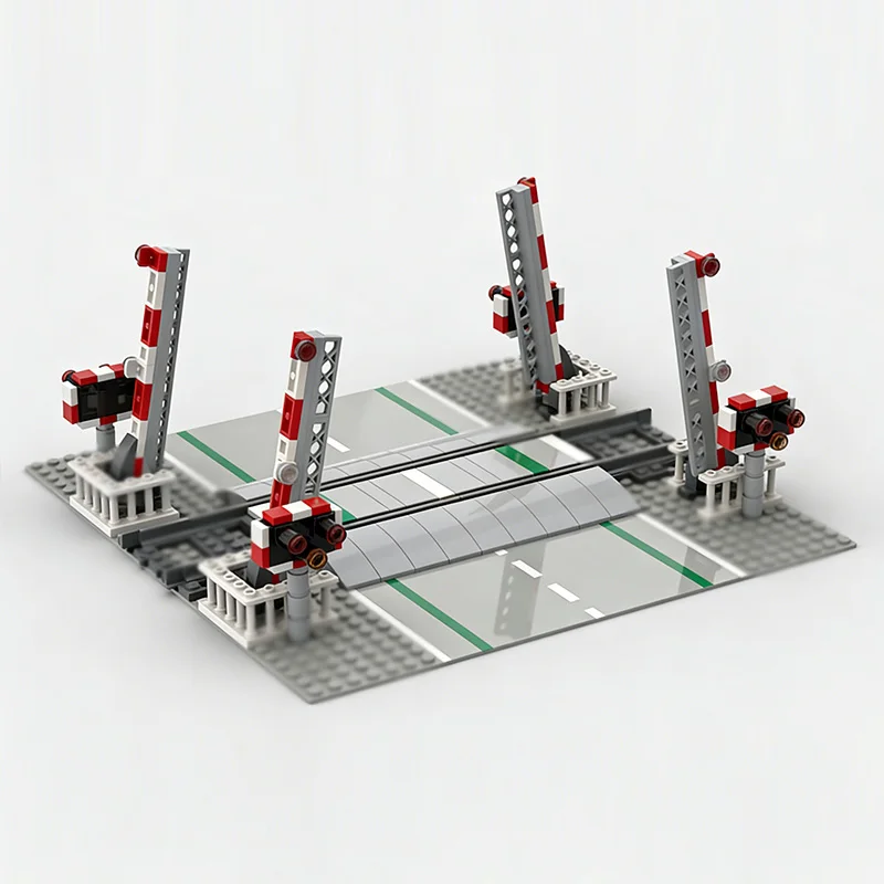 qwert Street View Model MOC Building Bricks Track Full Barrier Level Crossing Modular Technology Children Gifts Assemble Toys