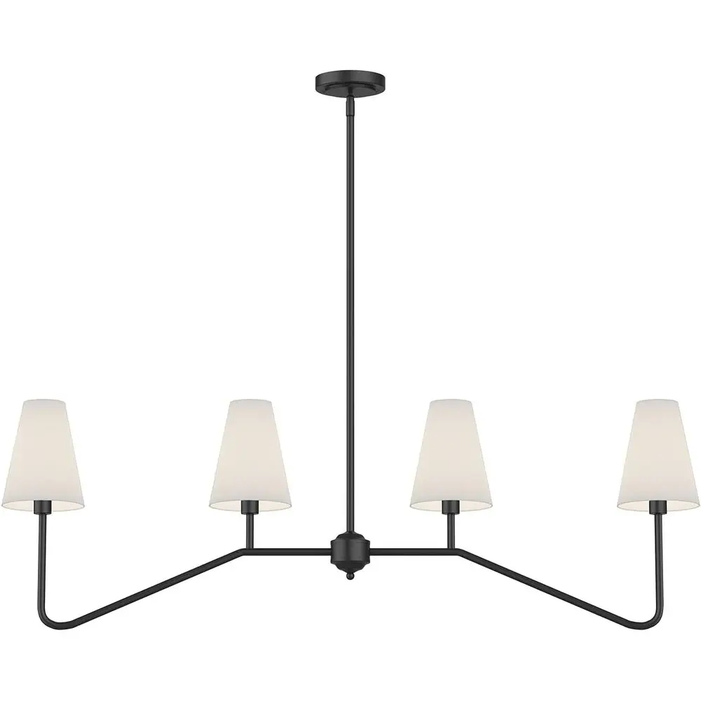 

4-Light Linear Island Lighting Fixture, Classic Chandeliers, Matt Black with White Linen Shades, Suitable for Kitchen or Dining