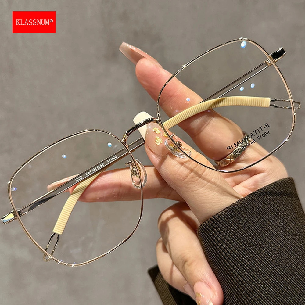 KLASSNUM Large Square Transparent Metal Frame Anti Blue Light Lens Women 2026 Trendy Computer Eyepiece Oversized Luxury Glasses