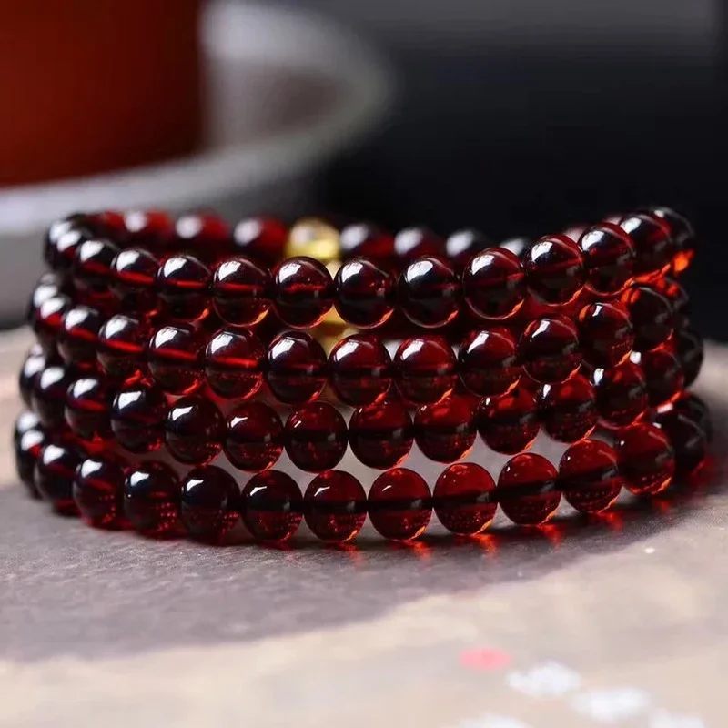 Myanmar Red Beads Bracelet 108 Buddha Beads Amber Stone Necklace Anel Feminino Bracelet Wine Red Amber In Russia