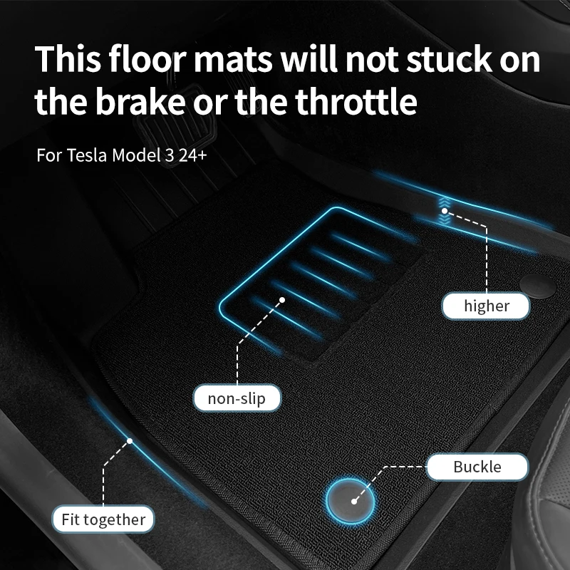 627HOT Full Car Mat Set Compatible for 2024 Tesla Model 3 Durable TPE Floor Trunk Front Backrest Low Storage Mat