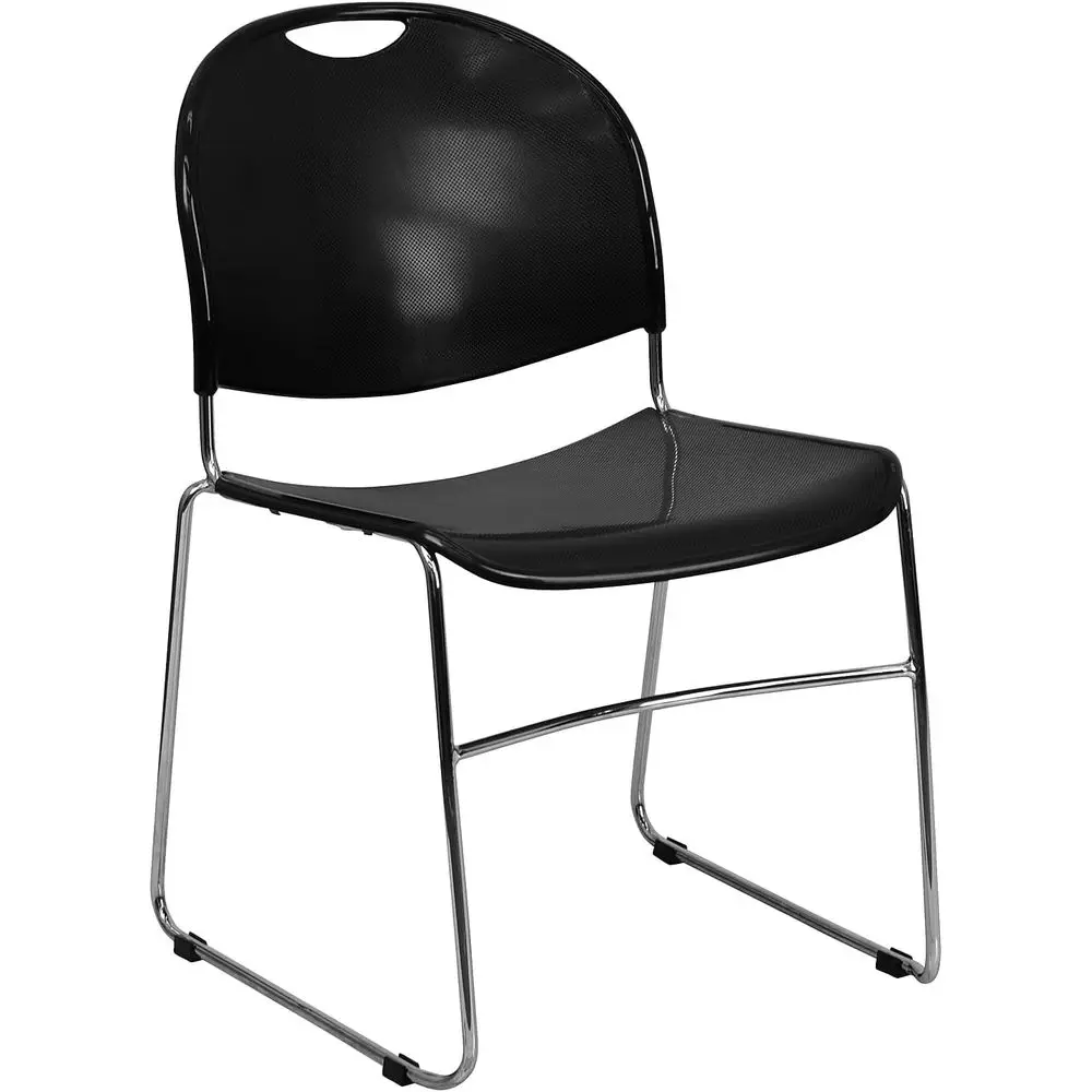 Series 880 lb. capacity Black Ultra-Compact Stack Chair with Chrome