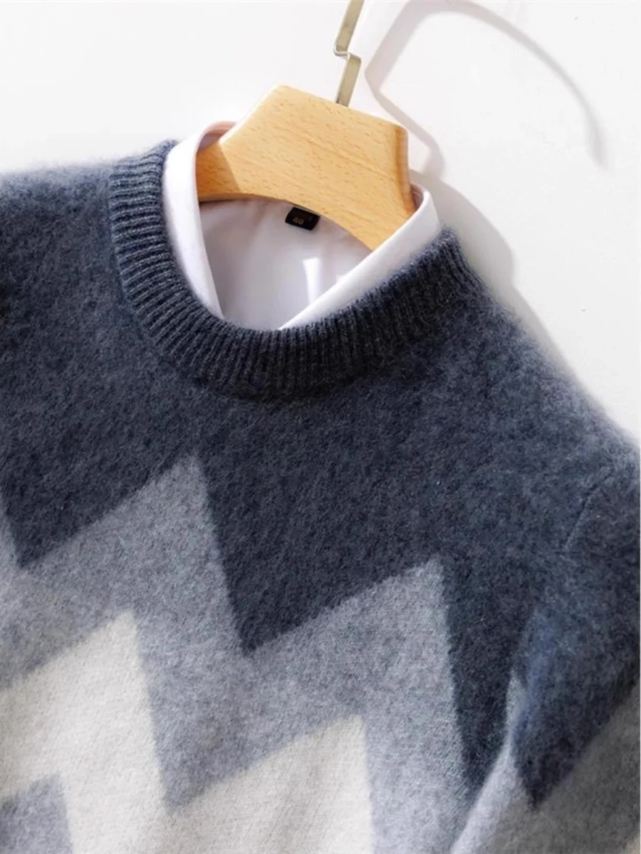 

Spring Large Size Knitted Woolen Sweater Men's round Ne Thiened Patchwork Casual Busin Knitted Top Faionable Ci Sle