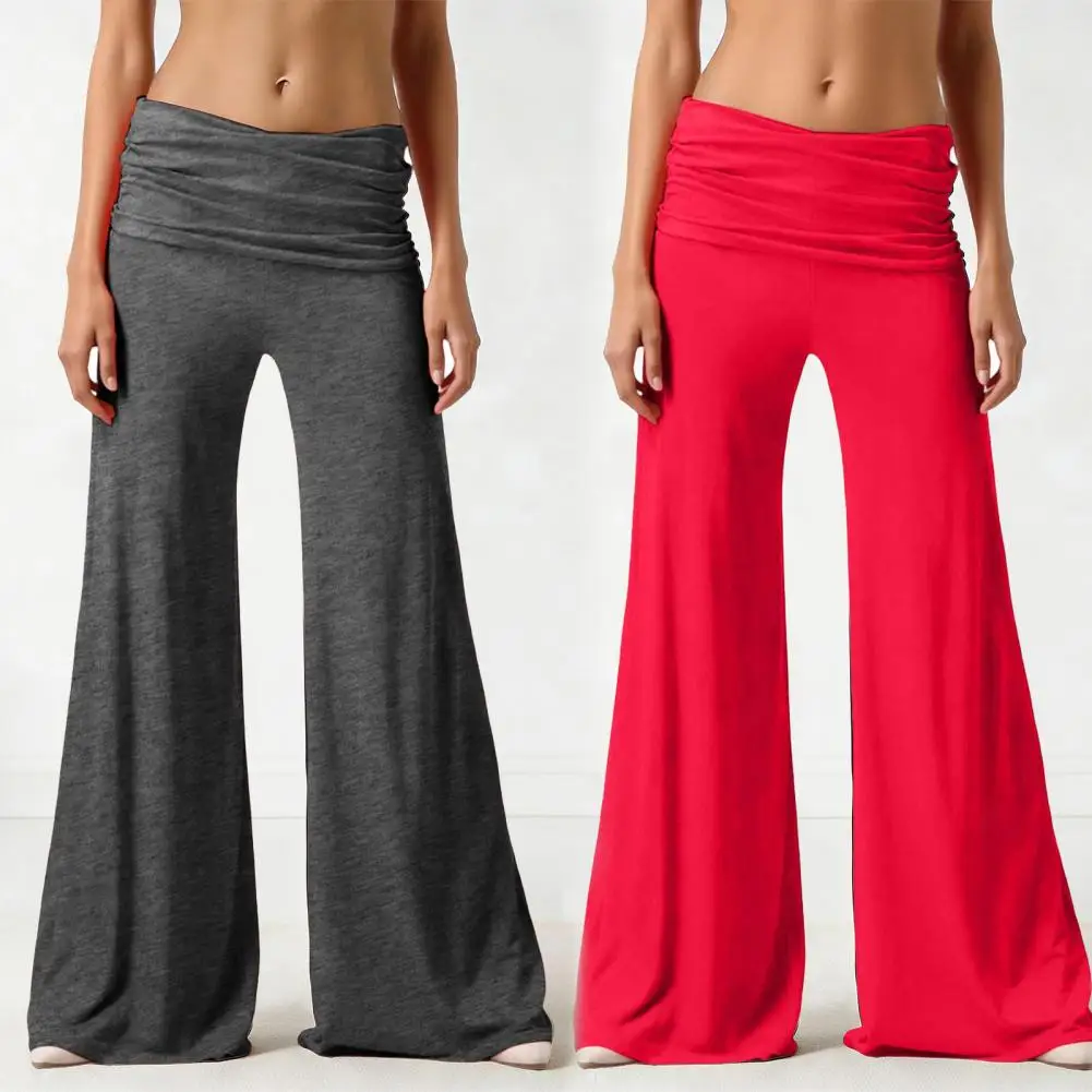 2026 Yoga Pants Pleated Texture Elastic High Waist Wide Leg Leisure Pants Pure Color Loose Fit Long Trousers Versatile Loungewea