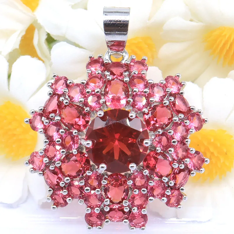 Colgante Plateado para Mujer con Diseño Nuevo de Rodolita Rosa Frambuesa, Granate, Iolita y Morganita Rosa de 28x28mm