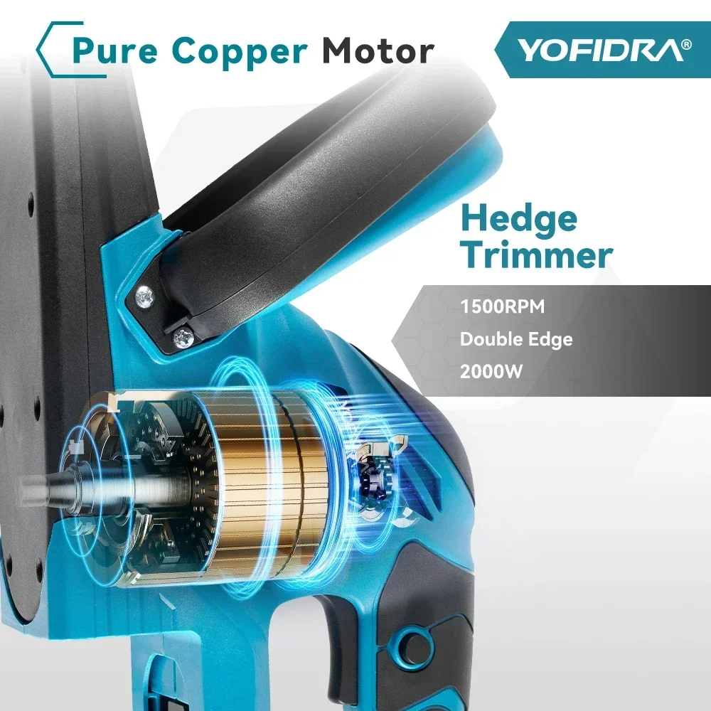 YOFIDRA 2000W 전기 헤지 트리머, 15000 RPM 잔디 예초기, 정원 조경 헤지 전정 도구, 마키타 18V 배터리용