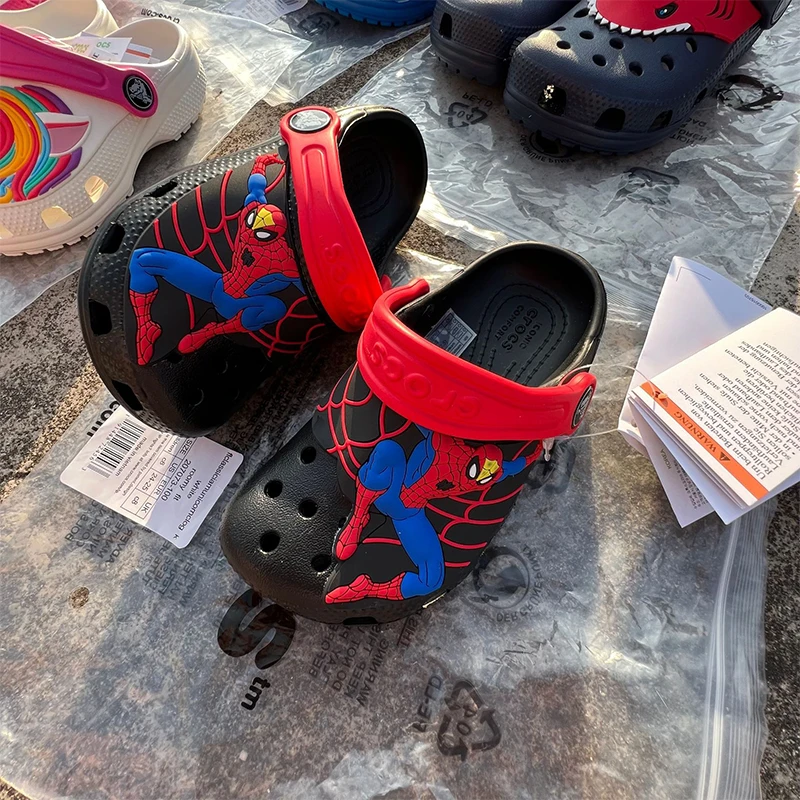 스파이더맨 슬리퍼 야외 해변 만화 스파이더맨 방수 샌들 캐주얼 통기성 발목 스트랩 에바 신발 선물