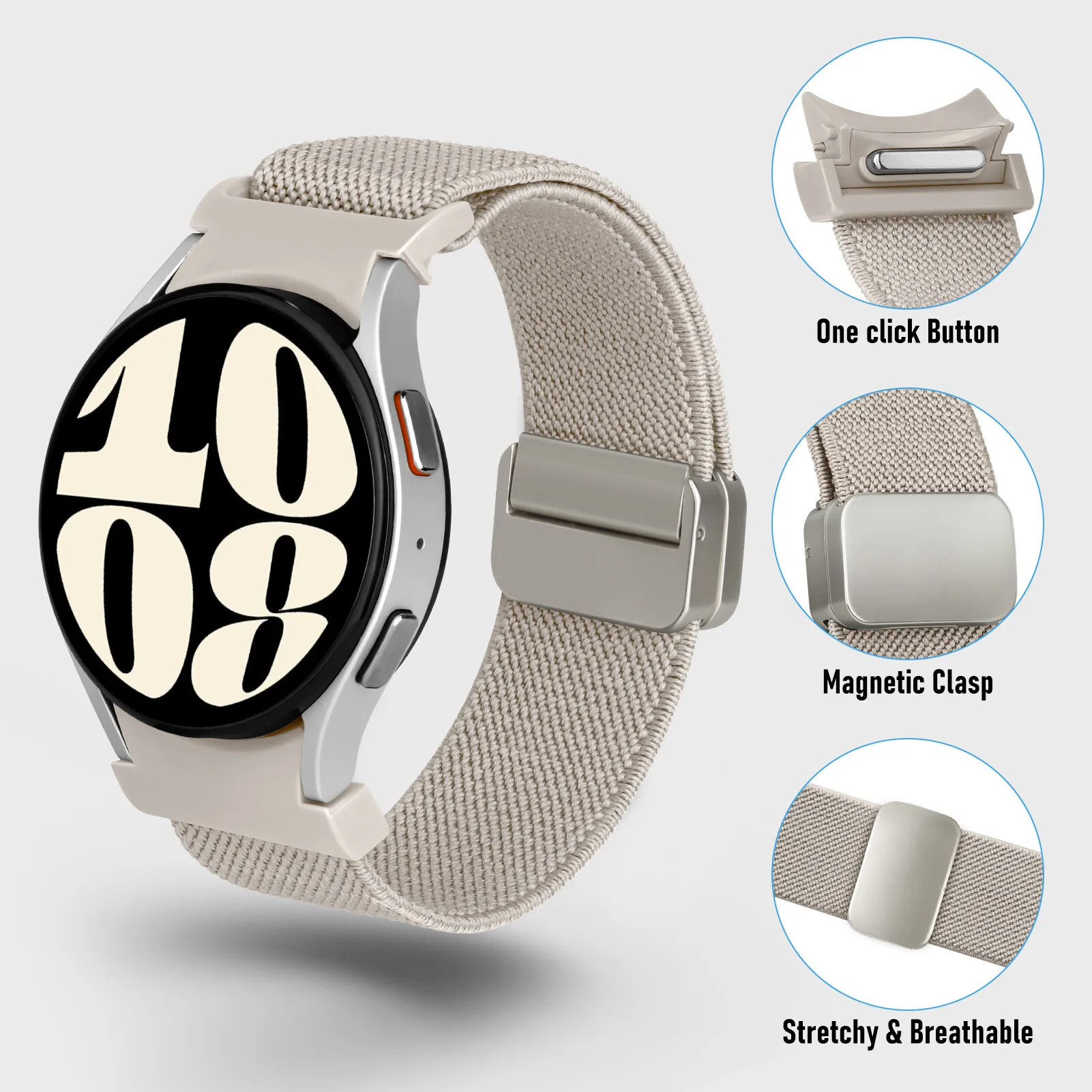 Магнитный ремешок для Samsung Galaxy Watch 7 6 5 4 44 мм 40 мм/FE/5 pro 45 мм нейлоновый браслет без зазоров watch 6 classic 47 мм 43 мм ремешок