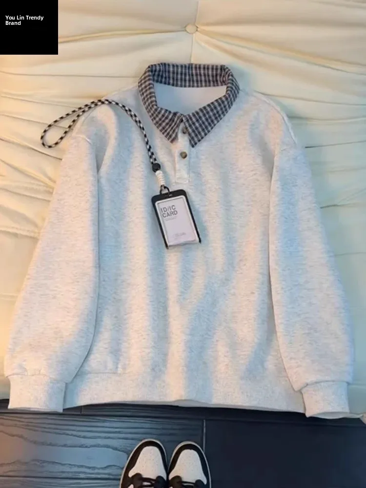 

American Retro Men's Fce Lined Thi Long Sve Hoodie Fake Two-Piece Inner Wear irt Casual Comfortable Warmth