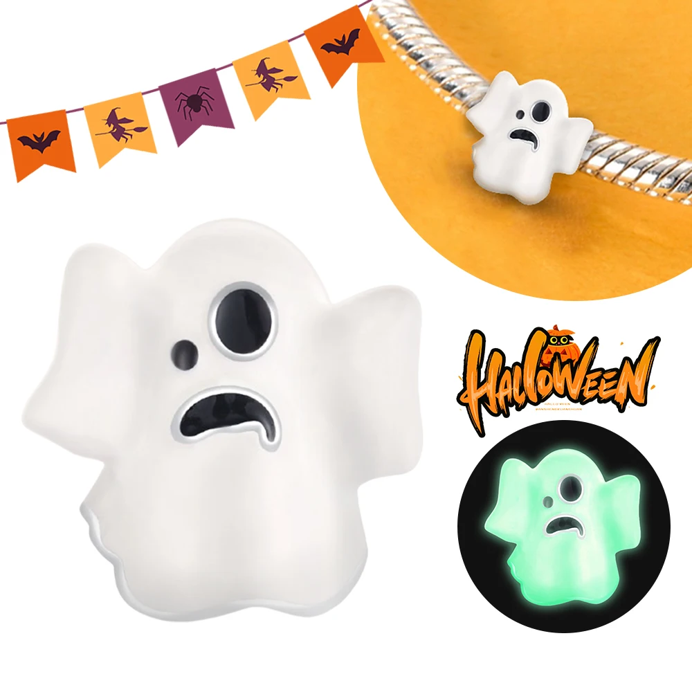 Halloween Party 925 Sterling Silver Luminous Midnight Castle Fixed Clamp Bead Fit Charms Bracelet for Jewelry Making Women Gifts