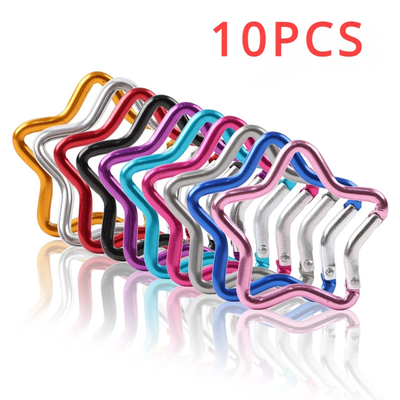 10PCS Aluminum Alloy Outdoor Star Shaped Spring Locking Carabiner Clip Keychains for Backpack Camping Hiking Traveling New