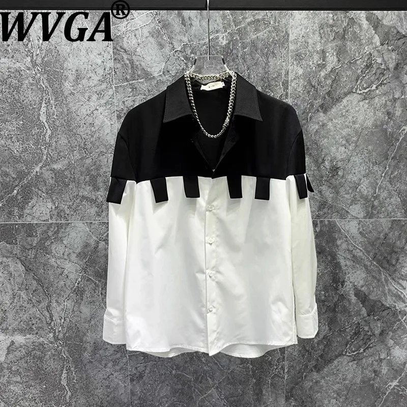 WVGA High-End Ins Style Color-Block Shirt Trendy Brand Niche Design Patchwork Contrast Loose Long-Sleeve Shirt Casual W16028