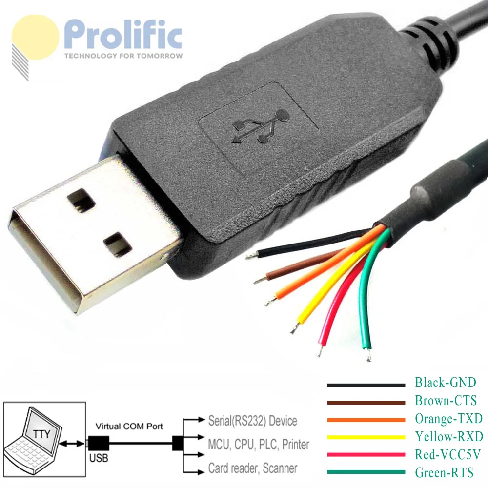 PL2303 USB RS232 kami 1800 kabel seri ujung kawat Chip Prolific untuk MCU PLC CPU kabel kepercayaan