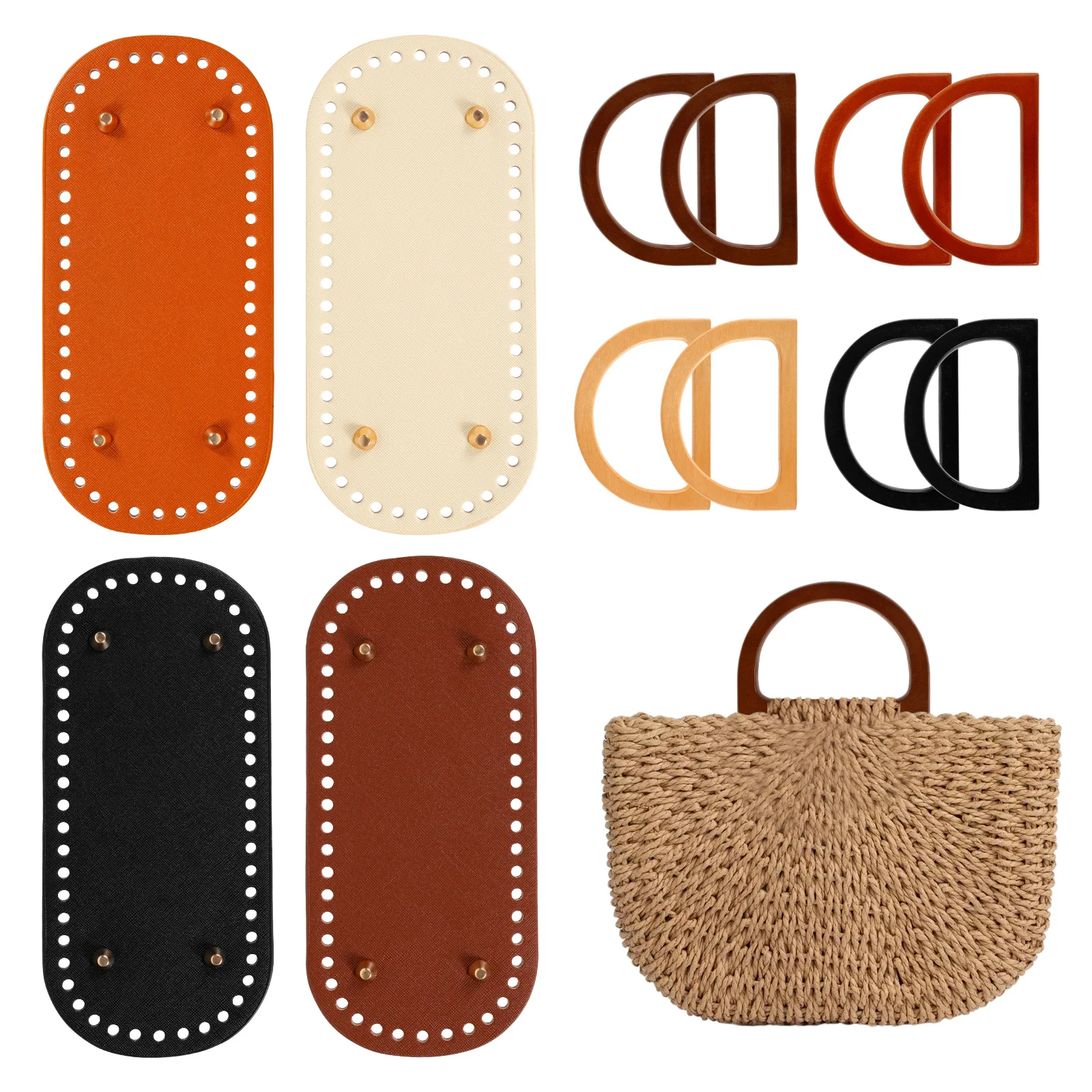 

4 шт., набор для изготовления кошельков своими руками с цепочкой, основа для сумки-ведра из искусственной кожи и деревянные ручки для кошелька, аксессуары для вязания крючком ручной работы