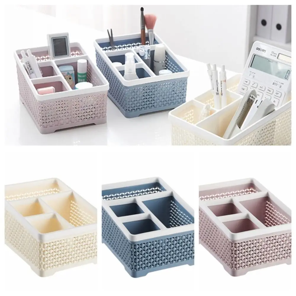 

Трапециевидный настольный ящик для хранения, разделенная ячейка, компактный настольный органайзер для хранения, 4-сеточная полая студенческая полка для канцелярских принадлежностей, косметика