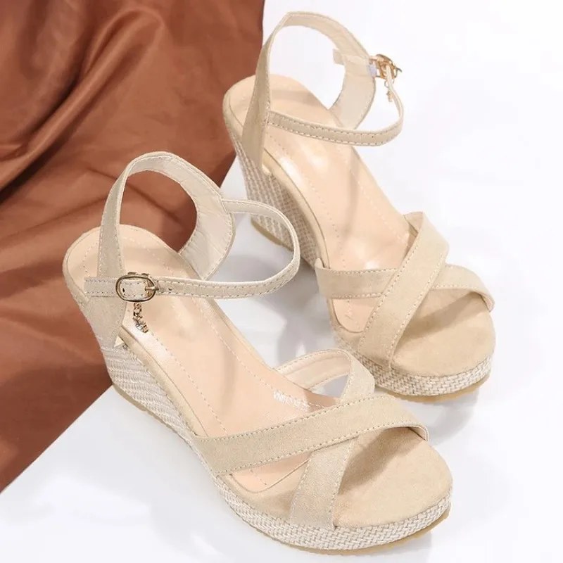 

Platform Shoes Rubber Sole Buckle Elegant Heel Woman Sandale Fashion Wedge Sandals for Women Summer Casual Non-slip Peep Toe
