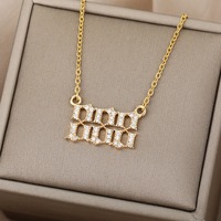 1pc Stainless Steel Chain inlaid Zircon Necklace, Fashionable And Simple, Lucky Number Commemorative Jewelry Gift For Girls