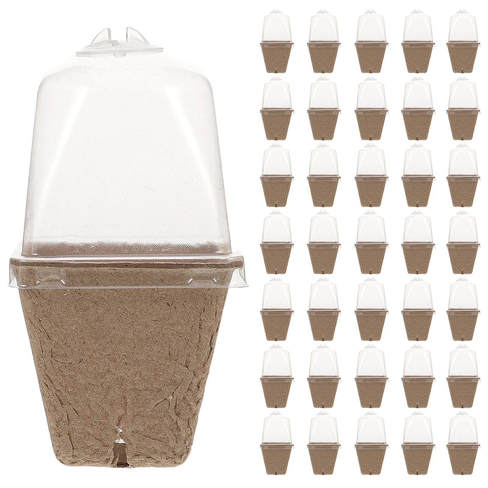 

36pcs Nursery Pot Kit Square Fiber Pots With Drainage Humidity Dome Ventilated Greenhouse Accessories Planting Trays For