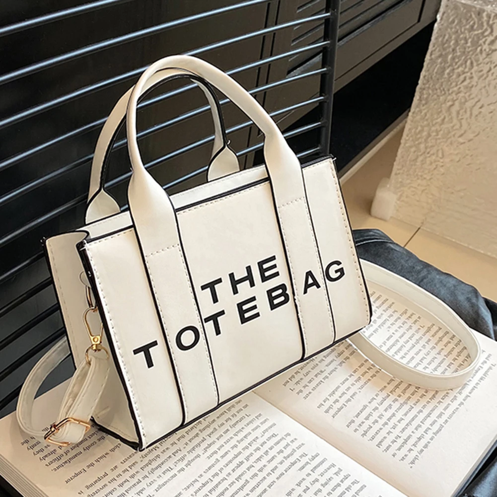 Women Tote Bag Contrast Letters Fashion Ladies Top-Handle Bags PU Leather Portable Casual Simple Adjustable Straps Hobos Bags