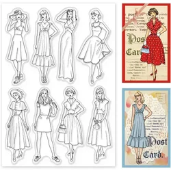 Fashion Woman Silicone Clear Stamp Lady and Vintage Dress Transparent Silicone Stamp People Rubber Stamp for Scrapbook Journal