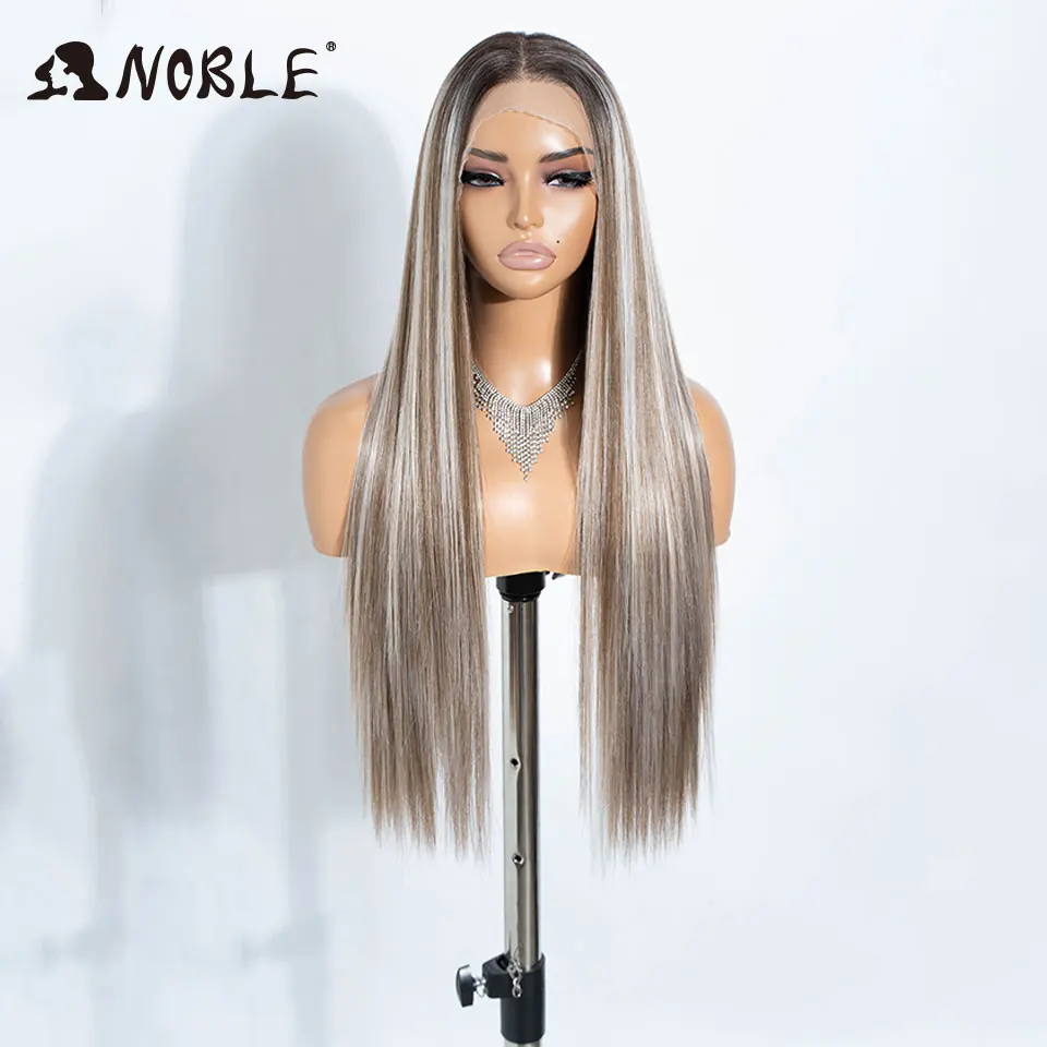 Noble Hair Synthetic Lace Front Wigs For Women 13x4 Pre Plucked Lace Frontal Wig Wear And Go Ombre Brown Blonde Pre-cut Lace Wig