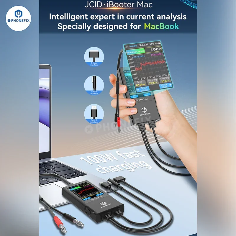 JC IBooter Mac Current Analyzer MagSafe Cable (L-tip, T-tip and USB-C) for Charging Detection Locate Detect Charging Faults