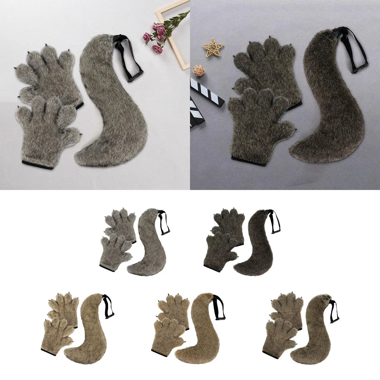 Ensemble de gants et de queue pour Halloween, pattes de bête de loup, décor de jeu de rôles, ensemble de costumes pour discothèque, fête, Festivals, carnaval, cadeau d'anniversaire