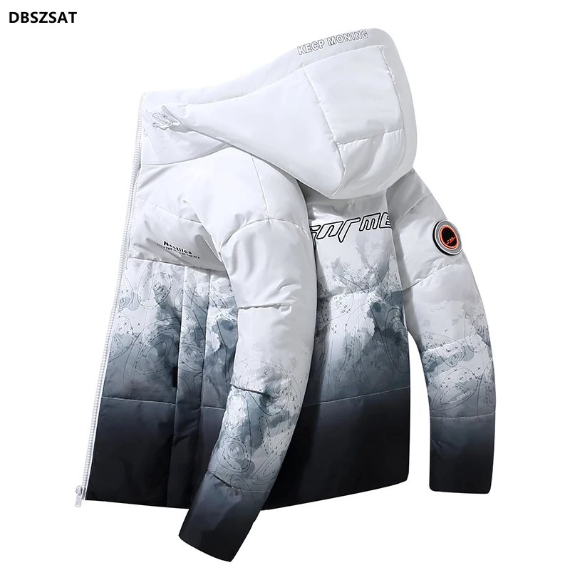 XK  M-3xl Mens White Duck Down Jacket Winter Male Coats Zipper Print Hooded Short Style Couple Thicken Outerwear Clothes Hy159