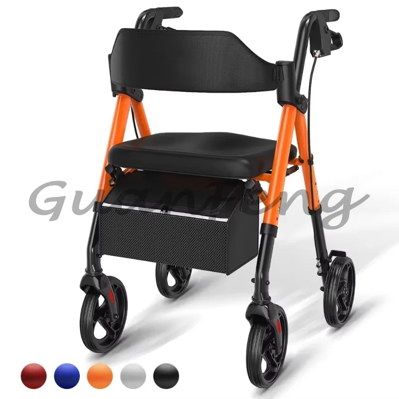 Foldable Steel Upright Rollator Walker, Custom Walking Aid for Elderly & Disabled Patients