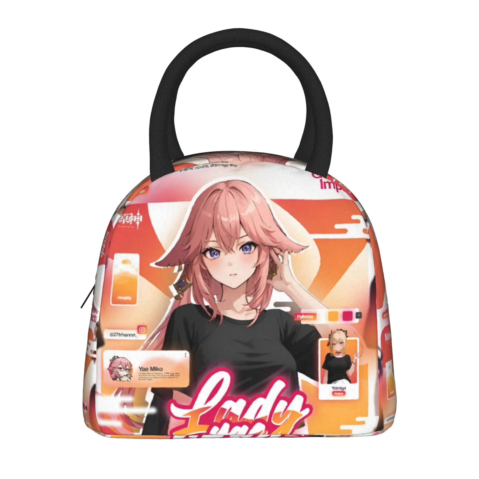 yae miko genshin impact Thermal Insulated Lunch Bag for Office  Reusable Food Bag Container Men Women Thermal Cooler Lunch Boxes