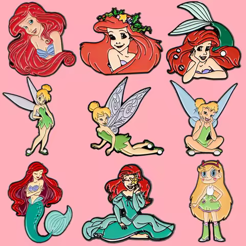 Fairy Tinker Bell Enamel Pin Princess Ariel Brooches on Clothes Badge Bag Clothes Lapel Woman Men Jewelry Gifts for Friends
