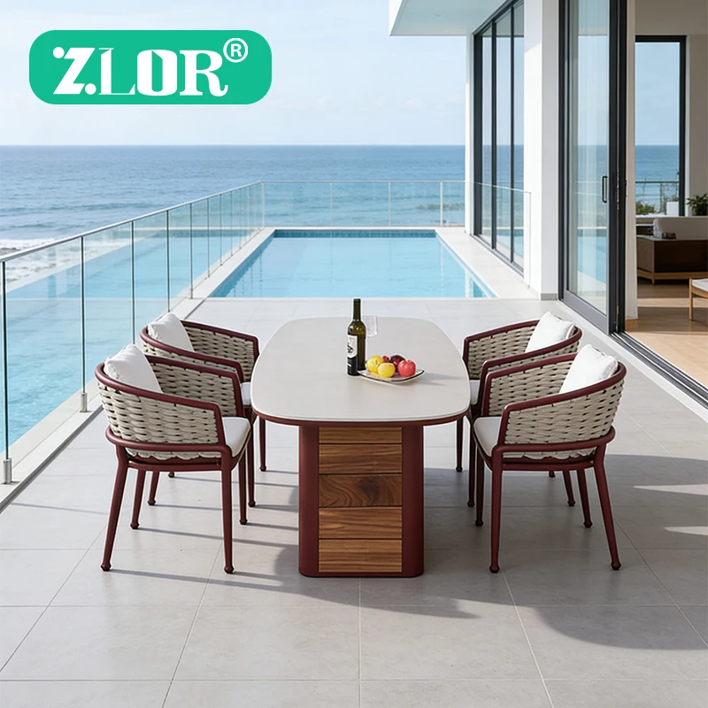 Aluminum Outdoor Dining Table Set-Durable Waterproof UV-Resistant Finish 3-Year Warranty Multi-Purpose Use