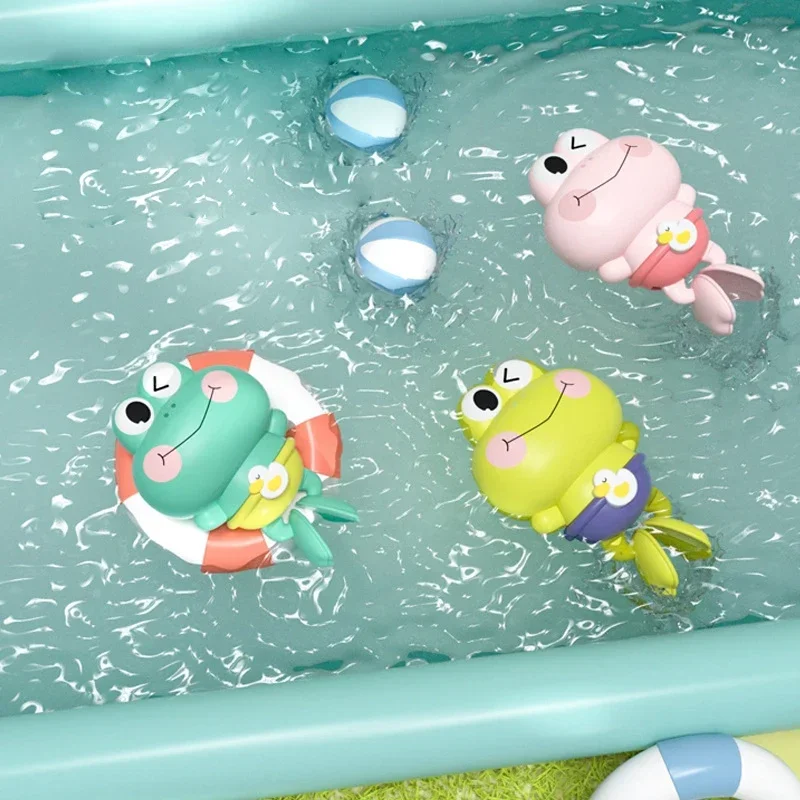 Juguete de baño para bebé, bonito juguete de piscina con mecanismo de relojería de animales, juguetes de baño flotantes de rana para niños, juego de agua para baño, juguetes