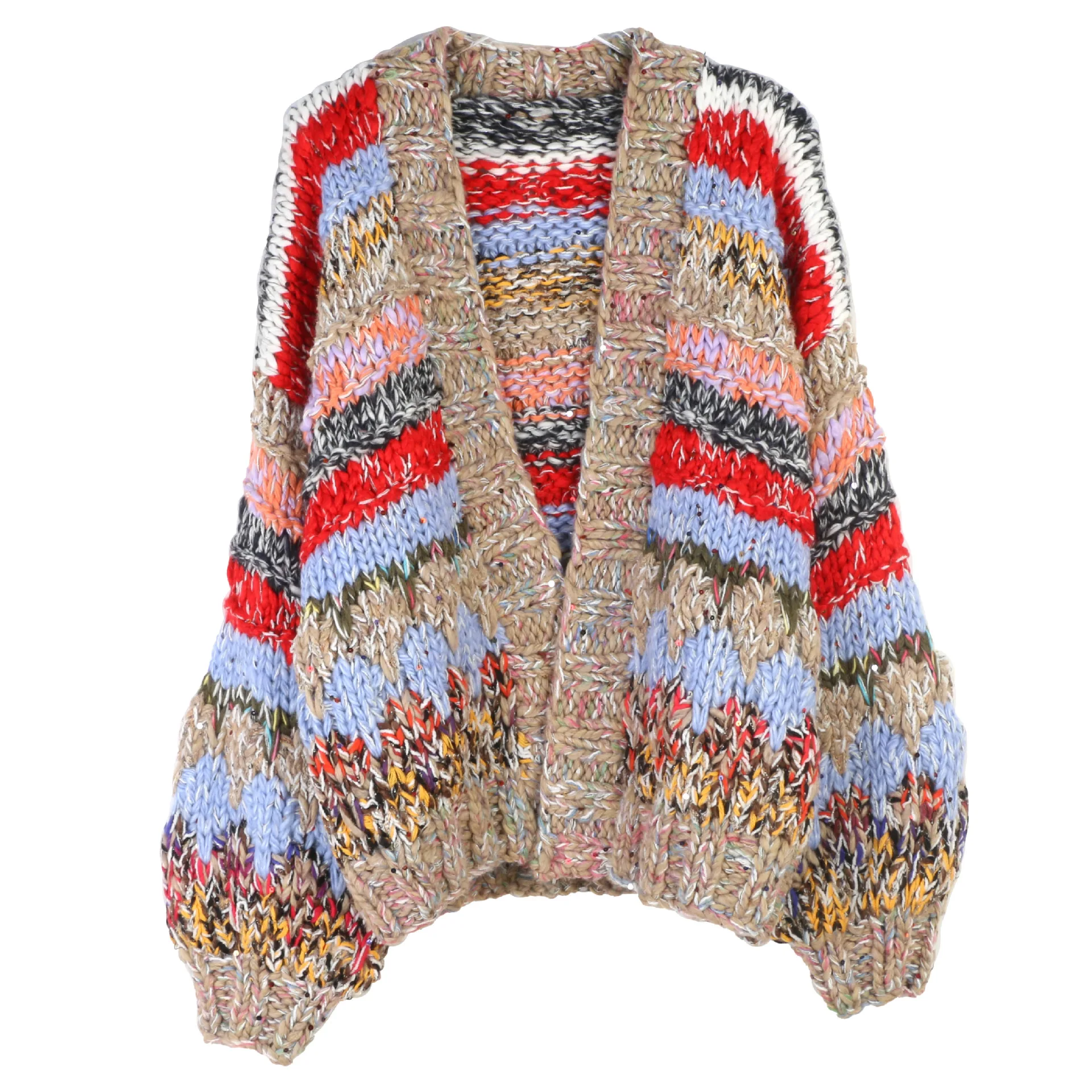 

Knitted cardigan jacket women Retro Colorful stripes 2025 autumn/winter casual loose lazy style rainbow thick basic Simple