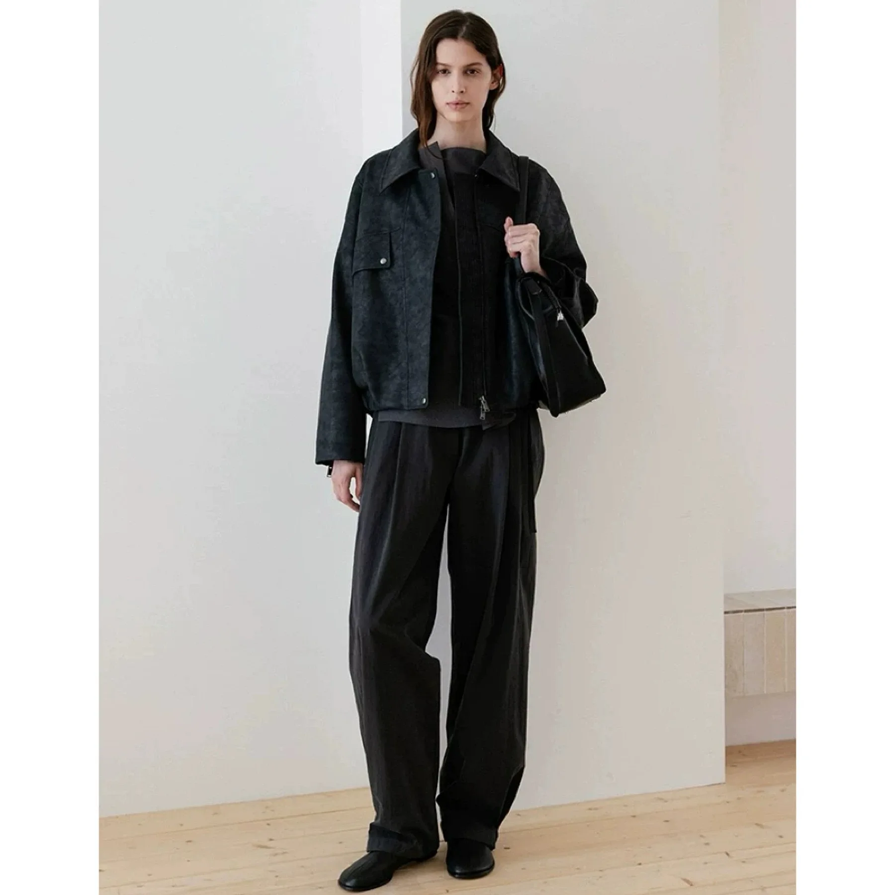   Cappotto Jaet in pelle PU opaca con formaggio al limone Capispalla coreano con texture vintage per donna, vestibilità ampia