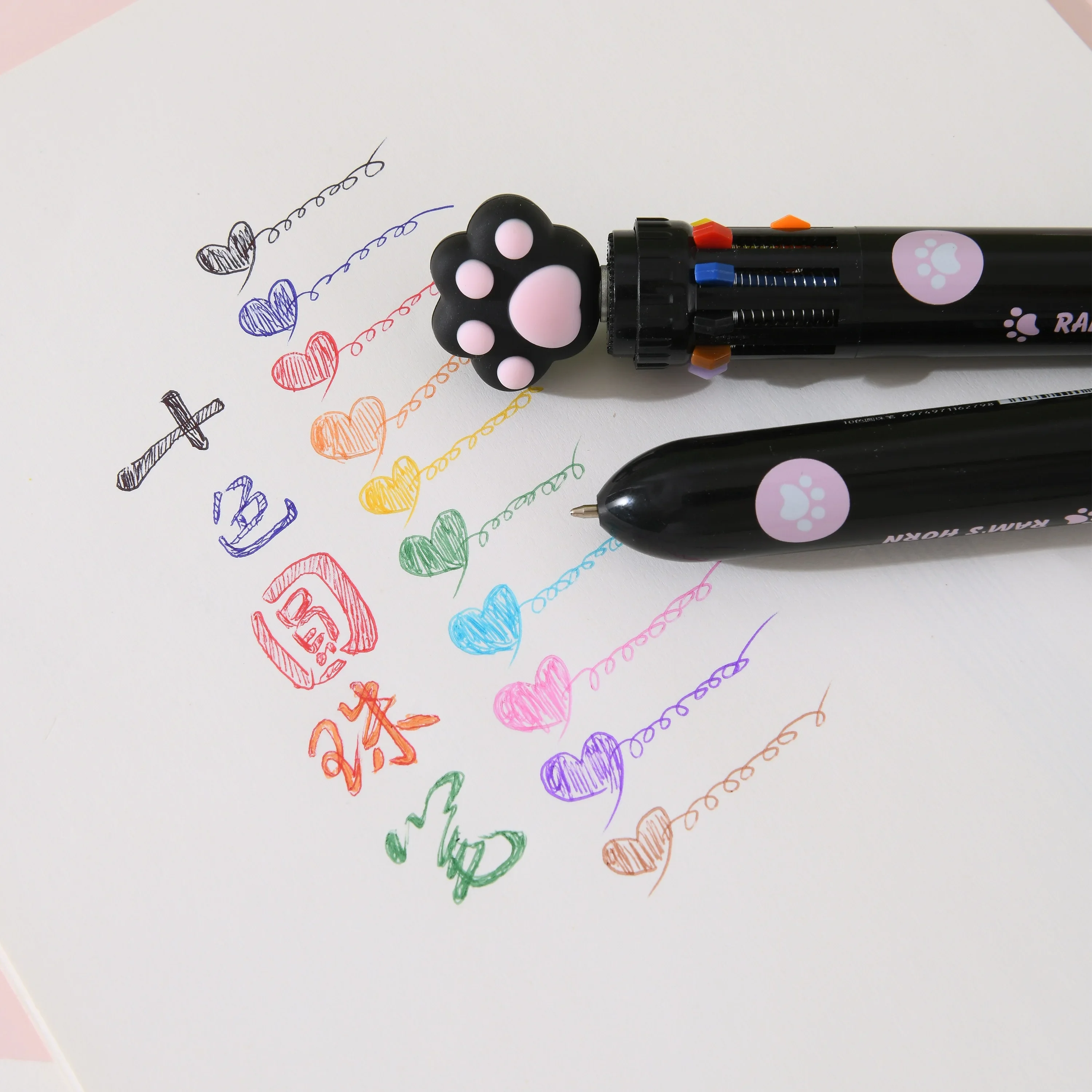 Cute Cat Paw Cartoon Silicone 10 Colors Ballpoint pen  Kawaii Cat\'s claw multi-color pen for student hand account Ballpoint Pen