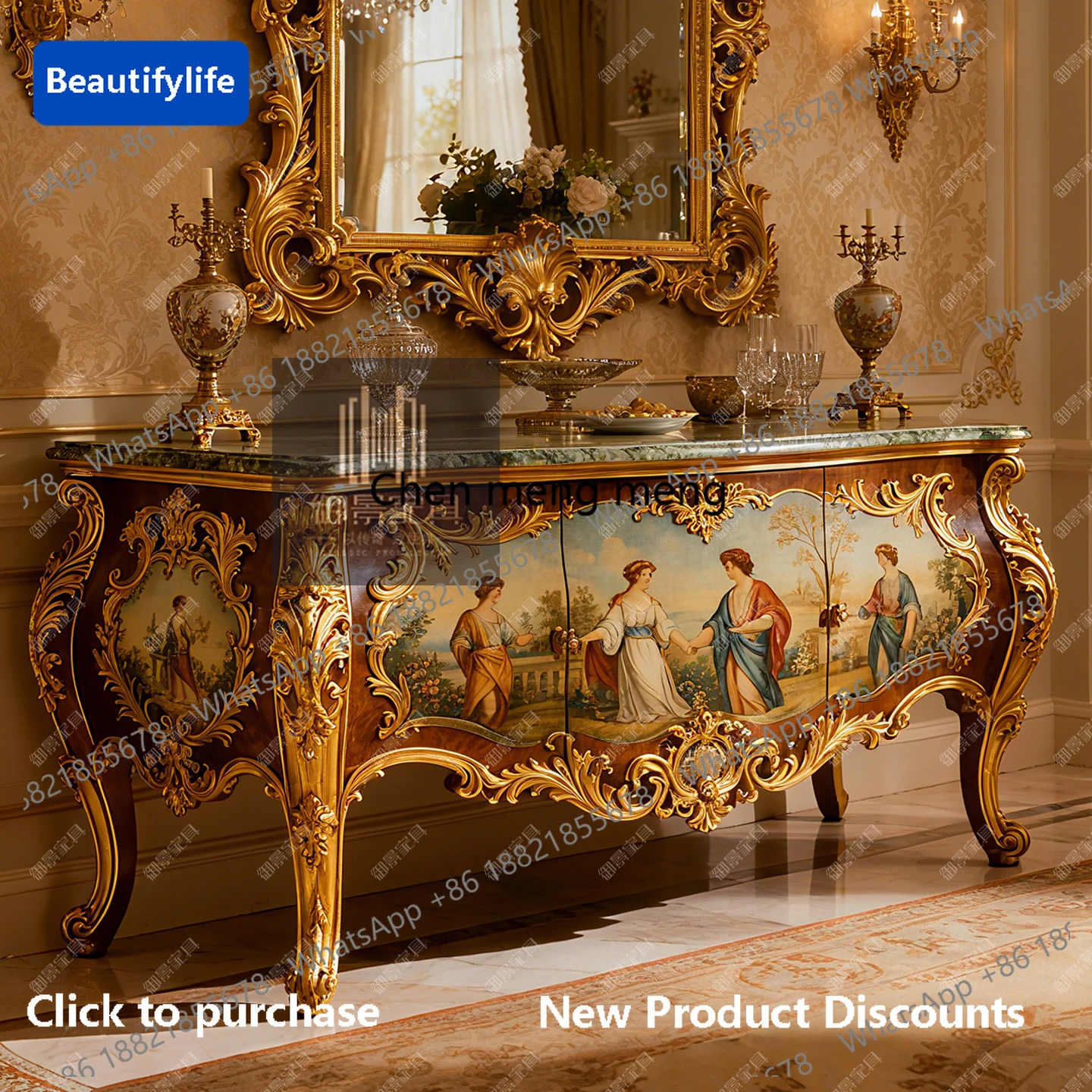 

M183 Шкаф на крыльце из цельного дерева в стиле барокко, европейский ретро резной стол на крыльце, декоративный шкафчик для гостиной