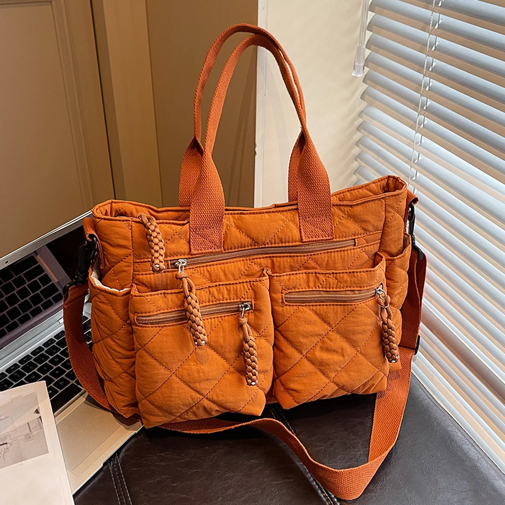 

Женская сумка через плечо, повседневная многофункциональная пригородная сумка большой вместимости, универсальная сумка через плечо со стеганым ромбовидным дизайном