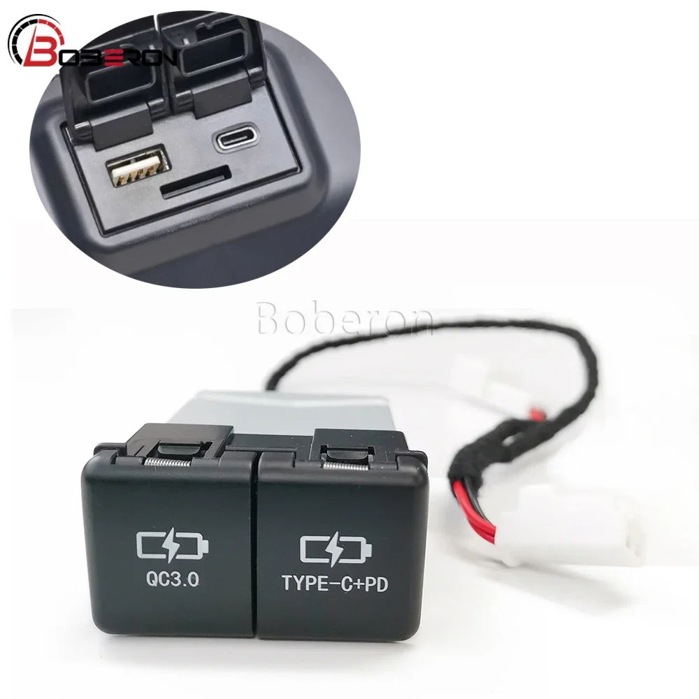 For Camry Avalon Highlander Levin RAV4 Car Quick Charger Dual QC3.0 USB Type-C Phone Charging Dustproof Socket Adapter