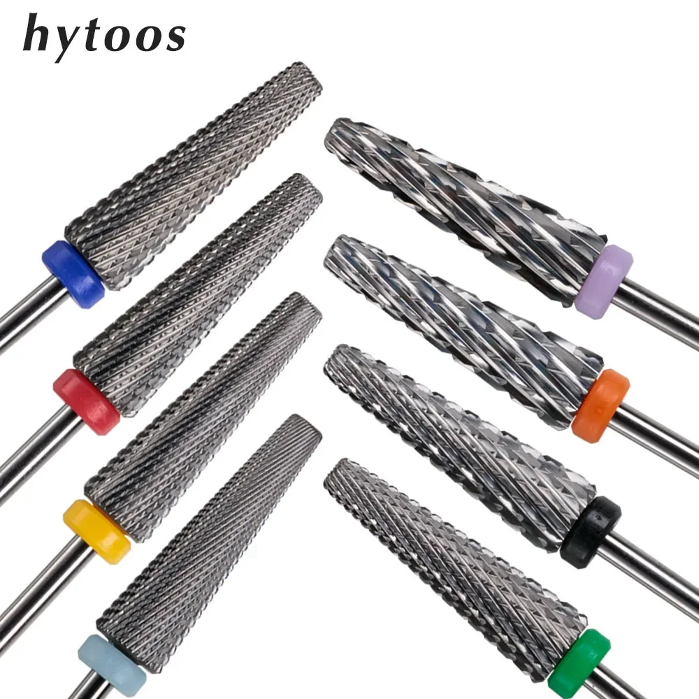 HYTOOS 24mm Super Long 5 in 1 Nail Drill Bits Two-Way Cross Manicure Carbide Burr Electric Grinding Accessories