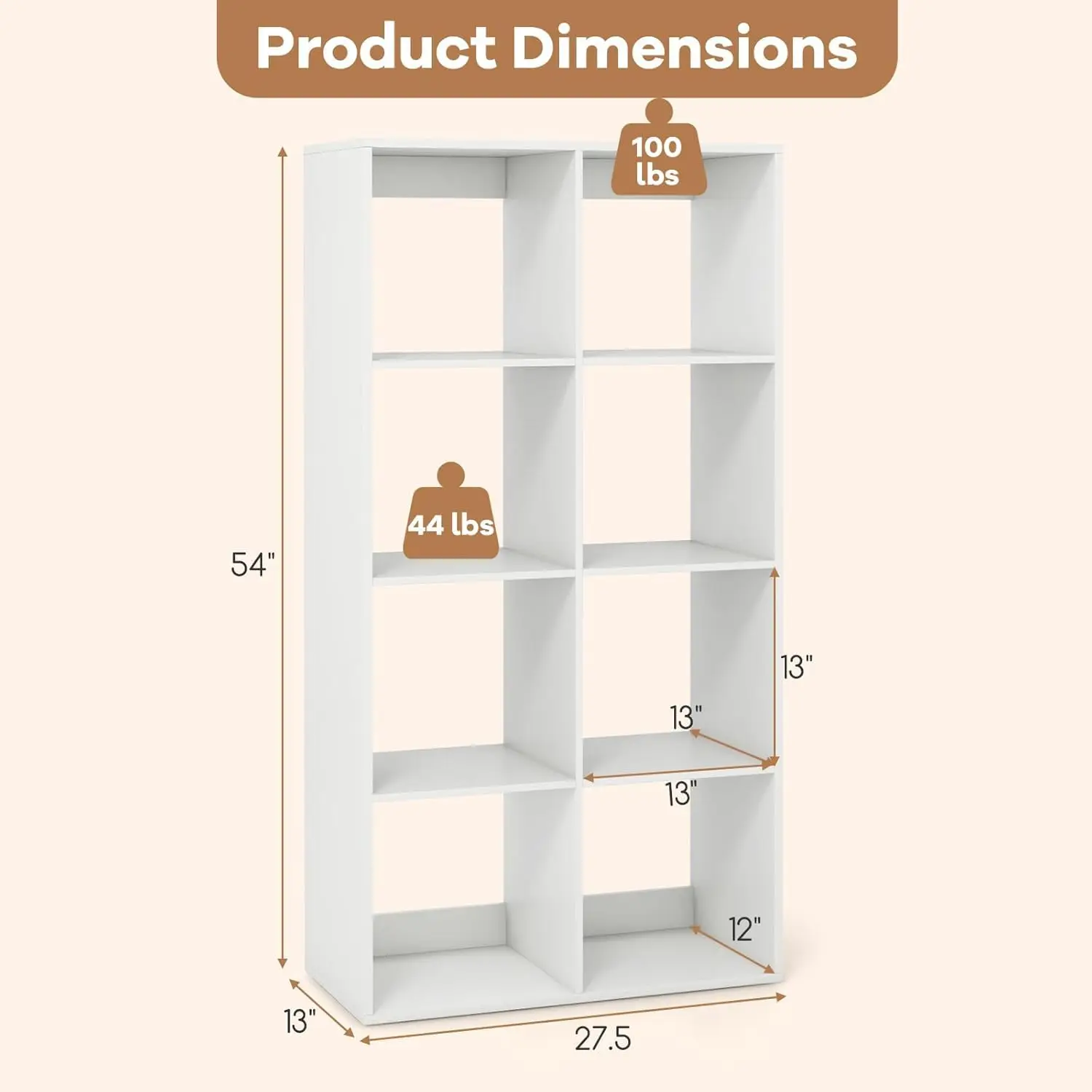 8-Cube 4-Tier Storage Organizer Bookshelf White, Customized