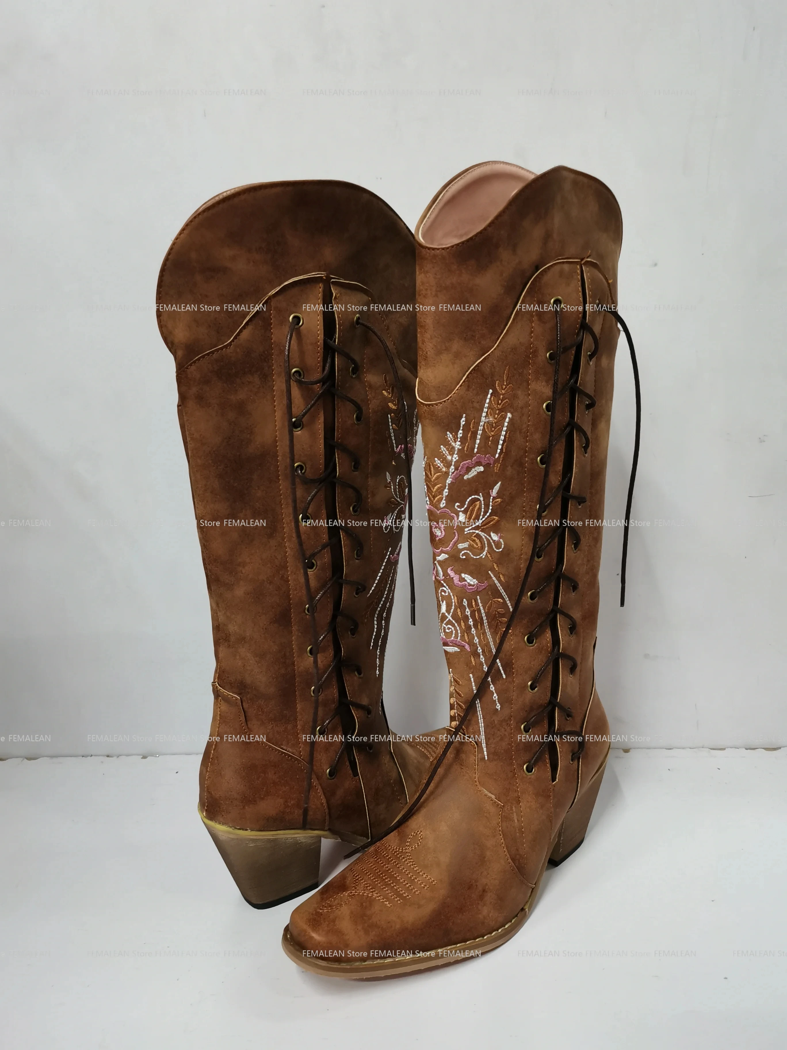 FEMALEAN 2023 Long Knee High 39 Pointed Toe Winter Women Western Cowboy Country Texana Boots Ladies Shoes On Offer