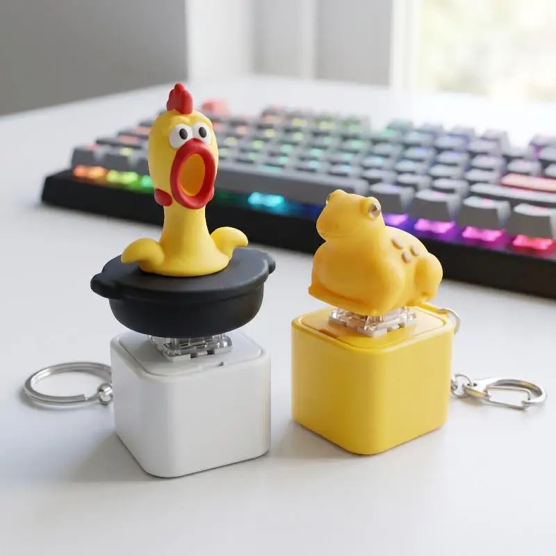 Funny Chicken Frog Keyboard Fidget Toys Keychain Finger Button Clicker Decompression Toys With Colorful Lights Rechargeable Toy