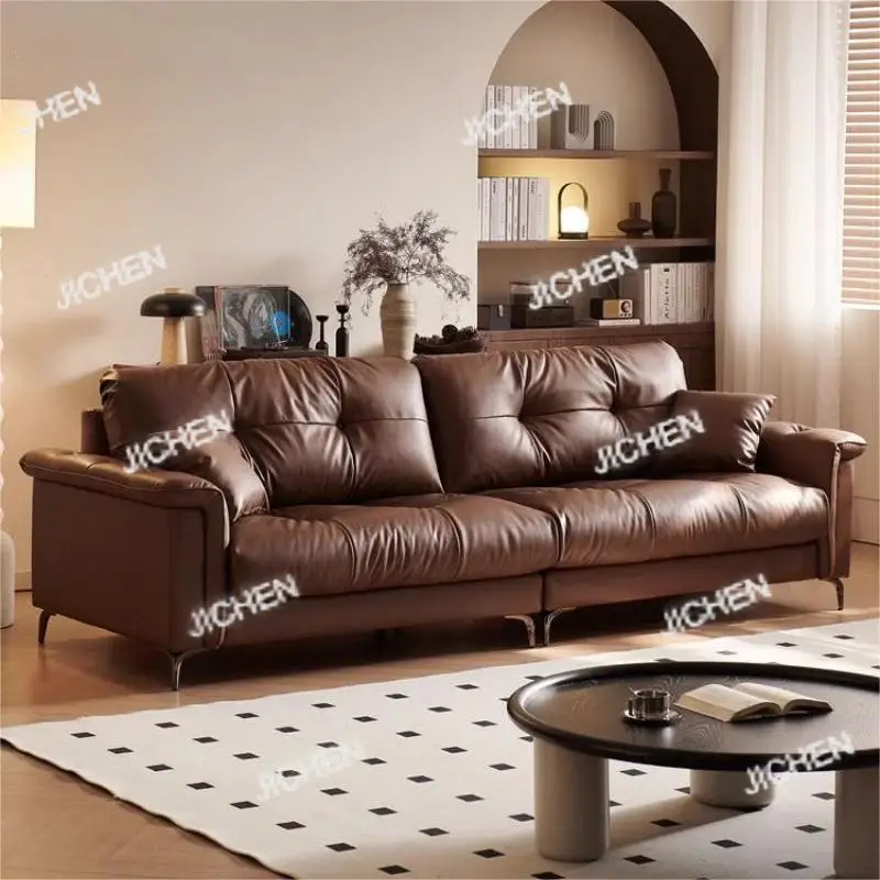 

Italian minimalist nebula leather sofa straight row antique living room small apartment first layer cowhide black sofa