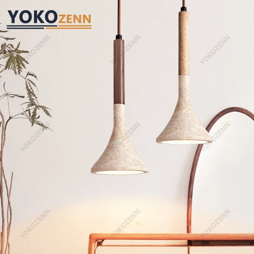 

Подвесной светильник YOKO Wabi-Sabi из желтого травертина с лампой G9, люстра в форме рога из камня для кухонного острова, столовой, спальни, прикроватной зоны