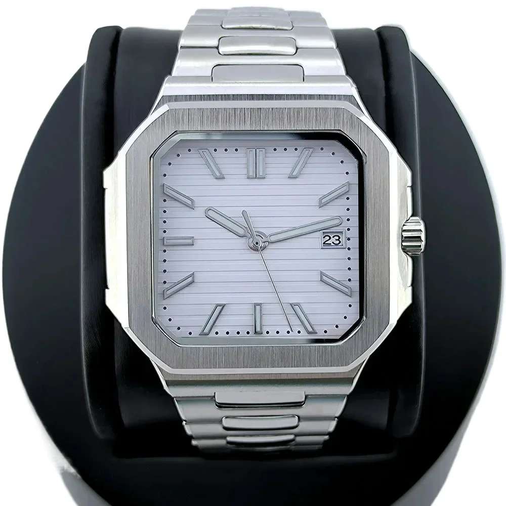 40 ملم ساعة ميكانيكية أوتوماتيكية للرجال من الفولاذ المقاوم للصدأ مربعة من الياقوت والكريستال والزجاج أسود وأبيض وأخضر مخصص #3