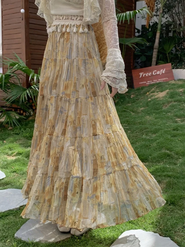 New Fashion Elastic High Waist Clothes Women Skirts Elegant Beach Saia Ropa Mujer Casual Vestido Long Skirt Faldas Harajuku