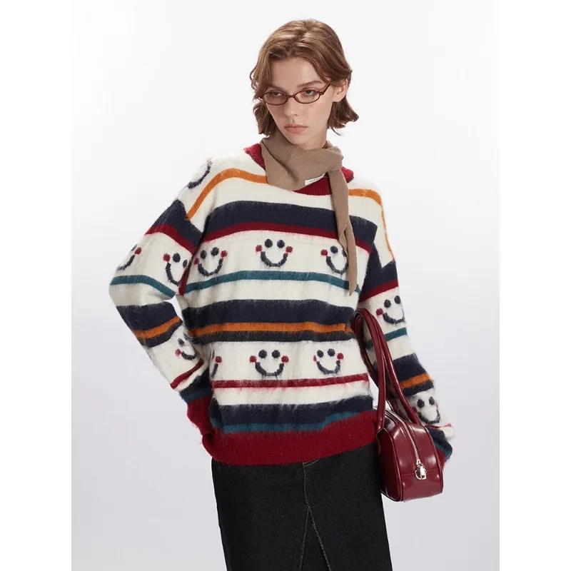 Nariele Stripe Women Hoodies New Round Neck Casual Sweatshirt Fashion 2024 Autumn/Winter Pullover Tops