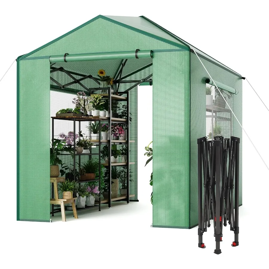 

8x6 Portable Greenhouse for Gardening Walk-in Plant Green Houses for All Seasons PE Mesh Cover Green Houses Kit for Indoor and