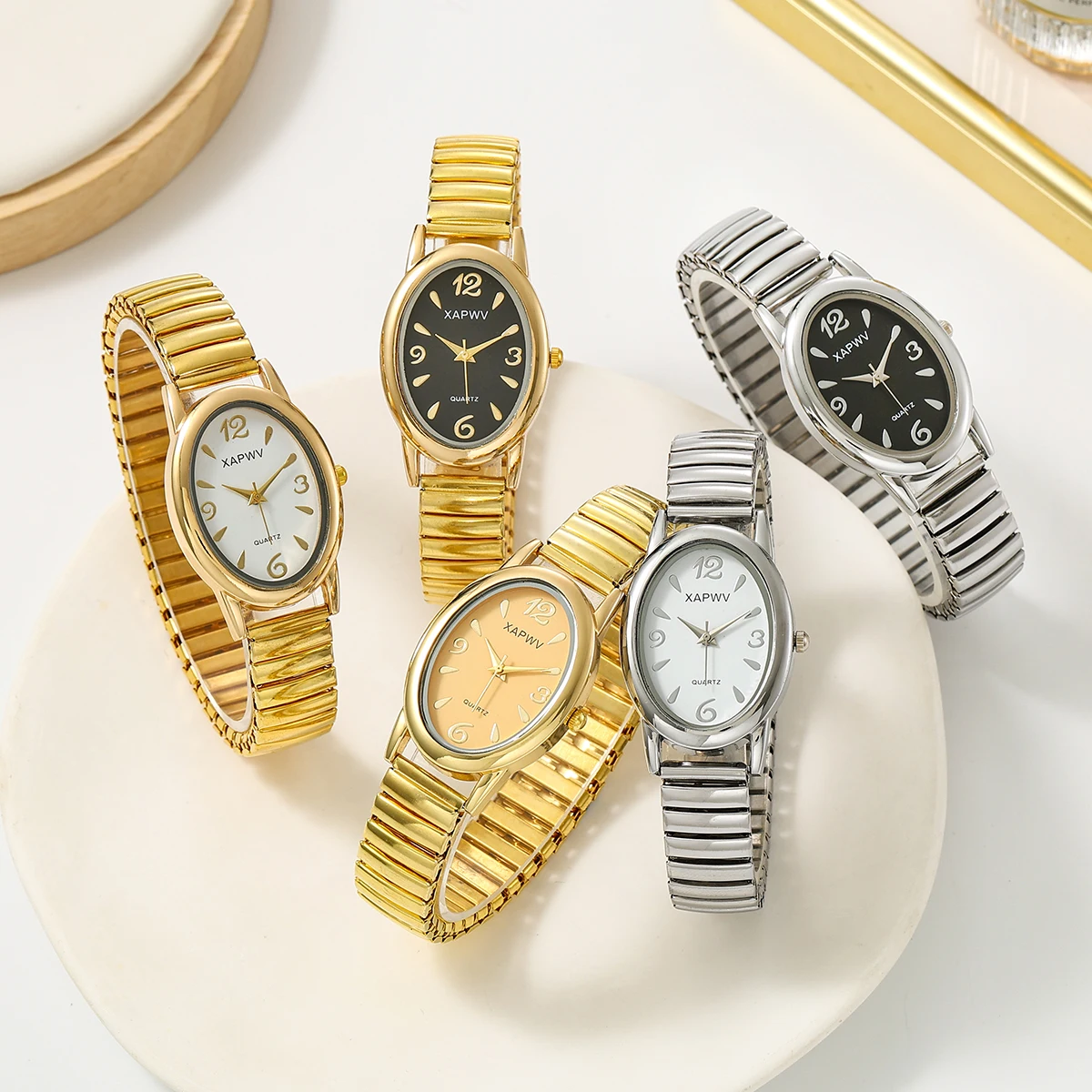 Fashion Oval Female Wristwatch Elastic Spring Strap Elderly Watch Ladies Large Digital Casual Quartz Watch